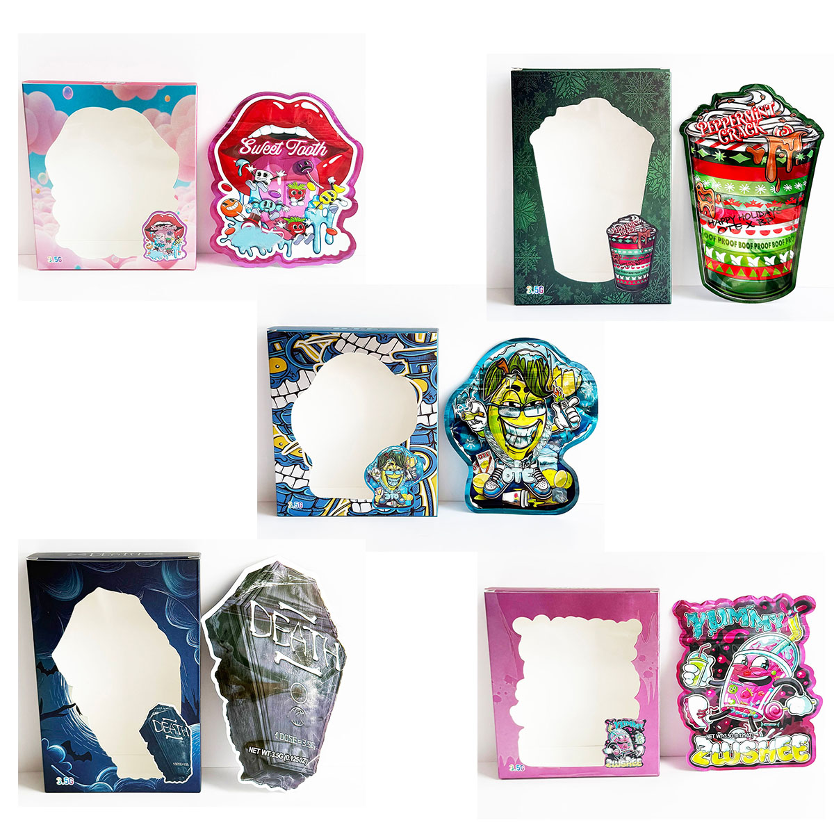 Food Storage Mylar Bags - 3.5g Die Cut Special Irregular Display