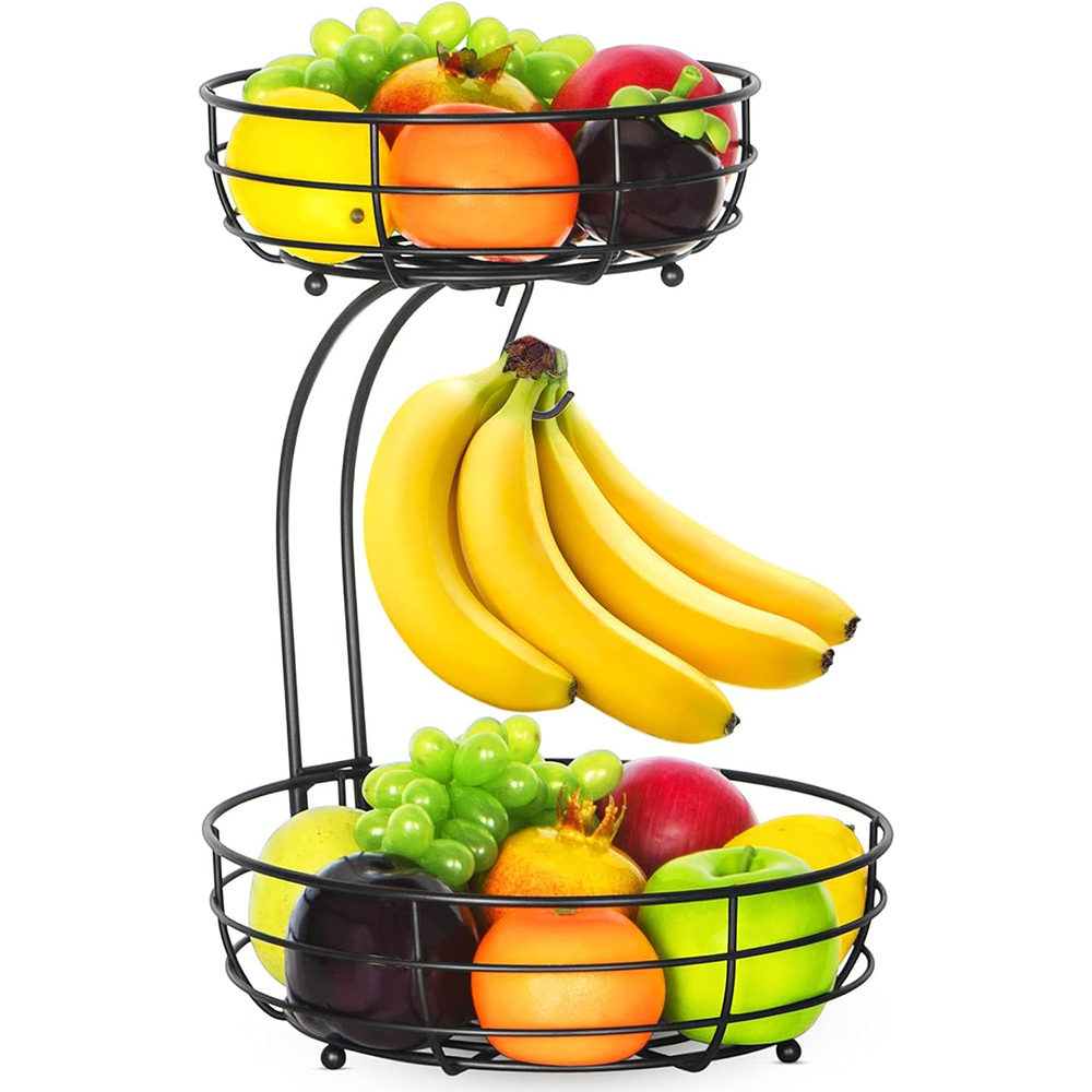 Food Storage Rack For Kitchen - LMETJMA 2-Tier Countertop Fruit Basket Bowl