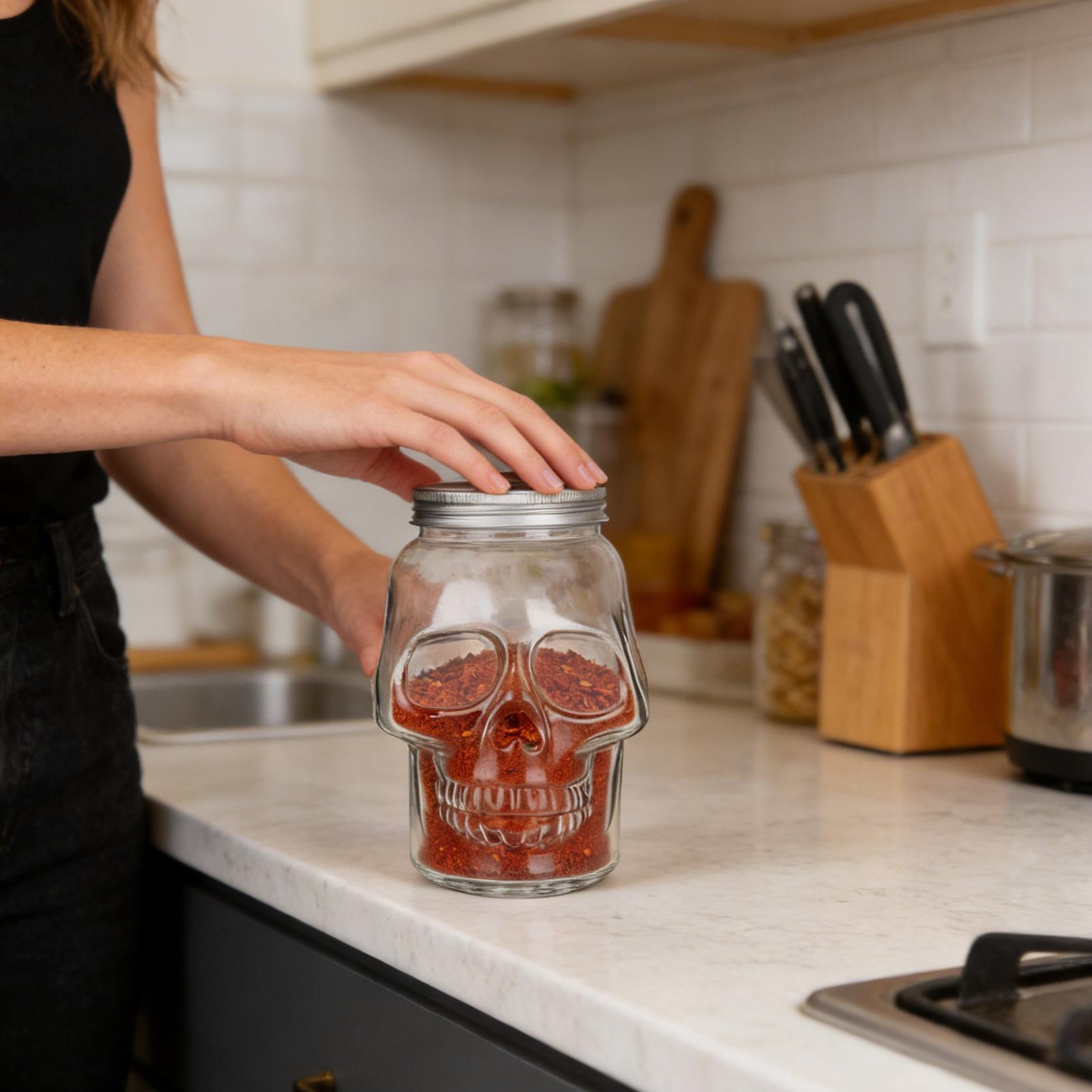 Food Storage Jars With Lids - Skull Jars 500ml/800ml Reusable Spooky Decor