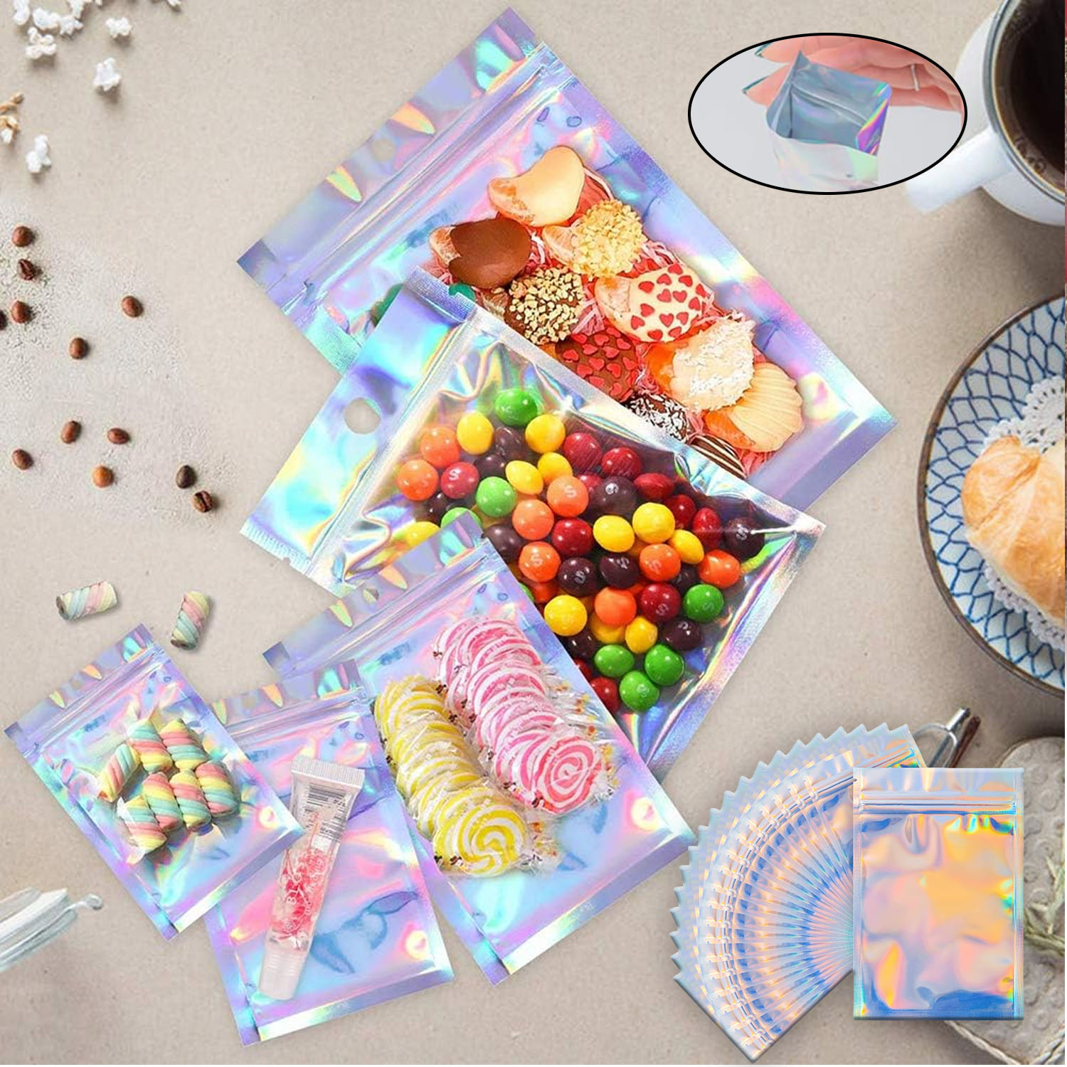 Food Storage Mylar Bags - Resealable Holographic Rainbow Mylar Bags Smell