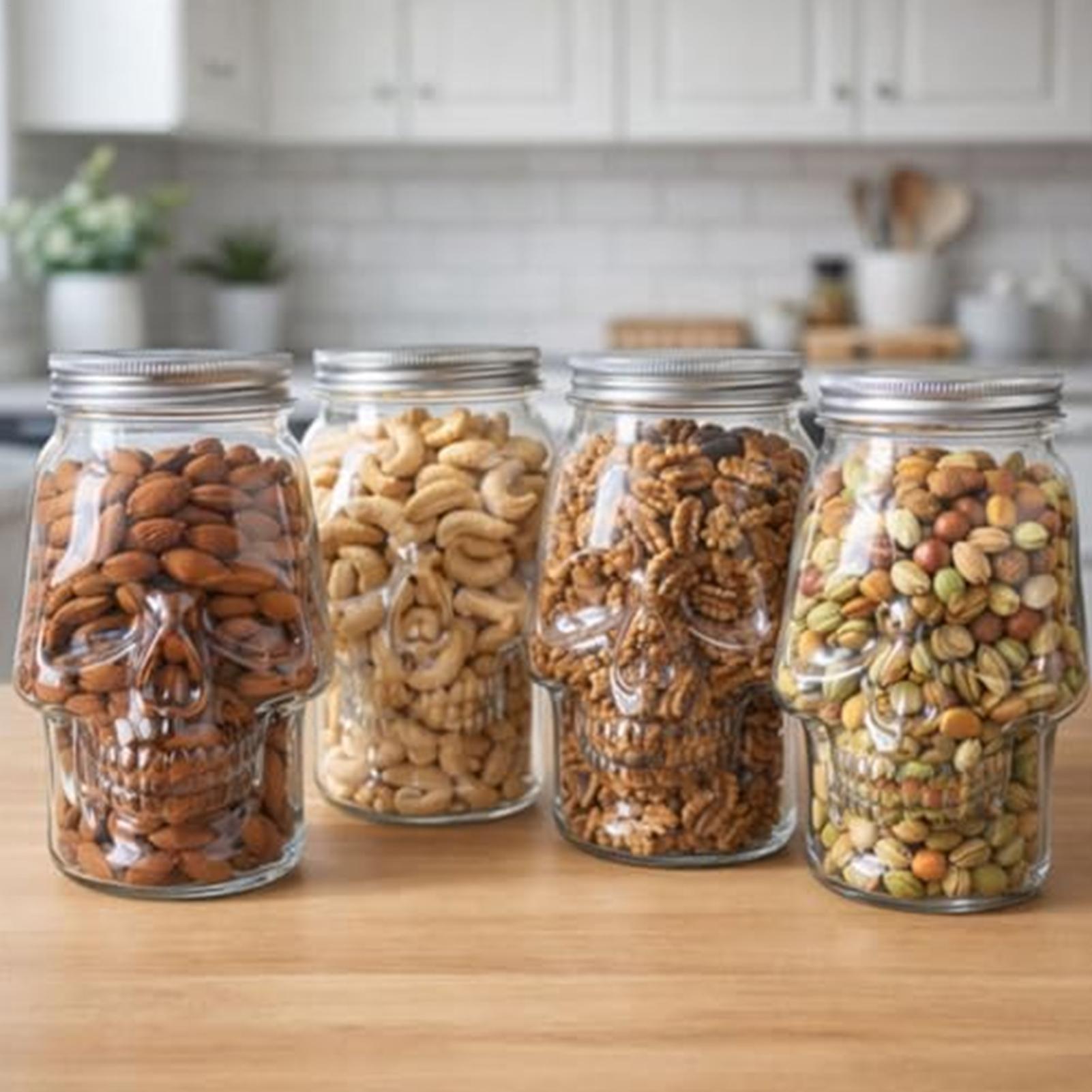 Skull Jars 500ml/800ml Reusabl - đánh giá và giá Food Storage Jars With Lids