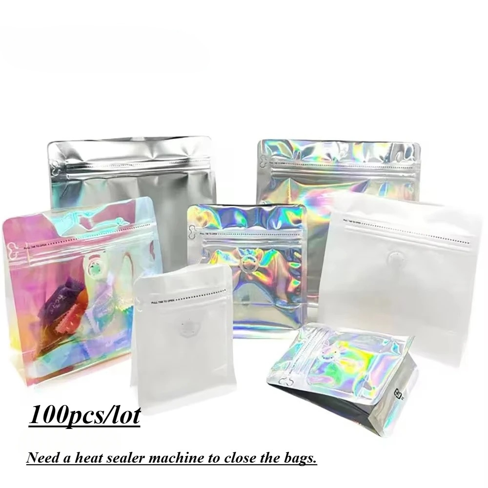 100pcs Pink Rainbow Laser Holo - đánh giá và giá Food Storage Mylar Bags
