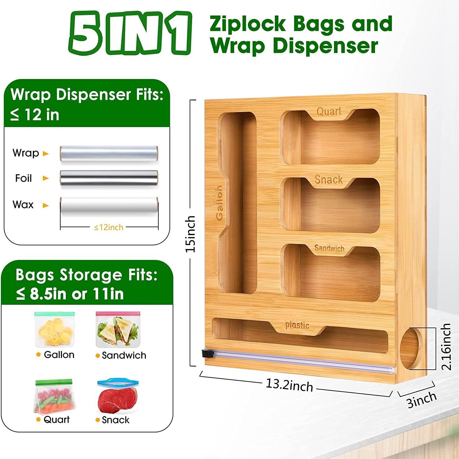 Bamboo Ziplock Food Bag Holder - đánh giá và giá Food Storage Rack For Kitchen