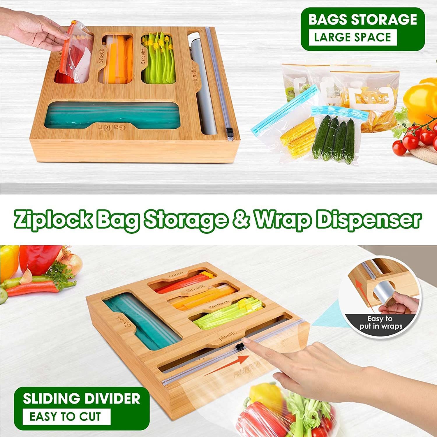 Bamboo Ziplock Food Bag Holder - đánh giá và giá Food Storage Rack For Kitchen